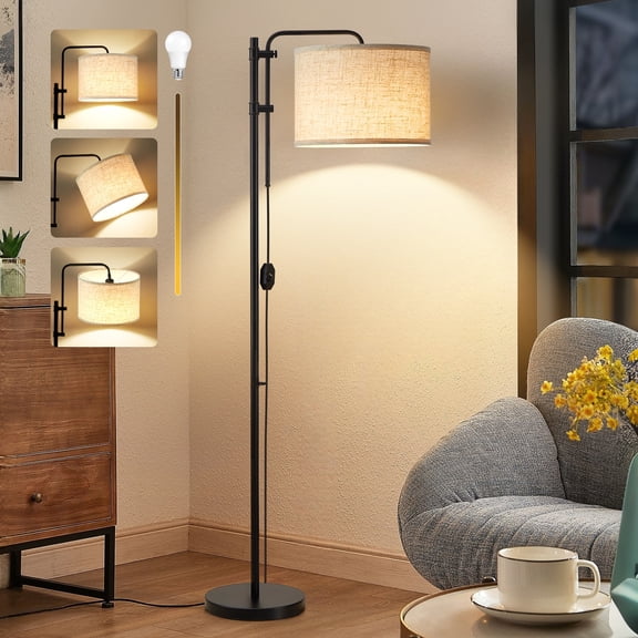 NATYSWAN Floor Lamp for Living Room, Adjustable Height Standing Lamps with 350° Rotate White Lampshade, 67.5-Inch Modern Tall Lamp Dimmable Floor Lamps for Corner Bedroom Home Office (Bulb Included)