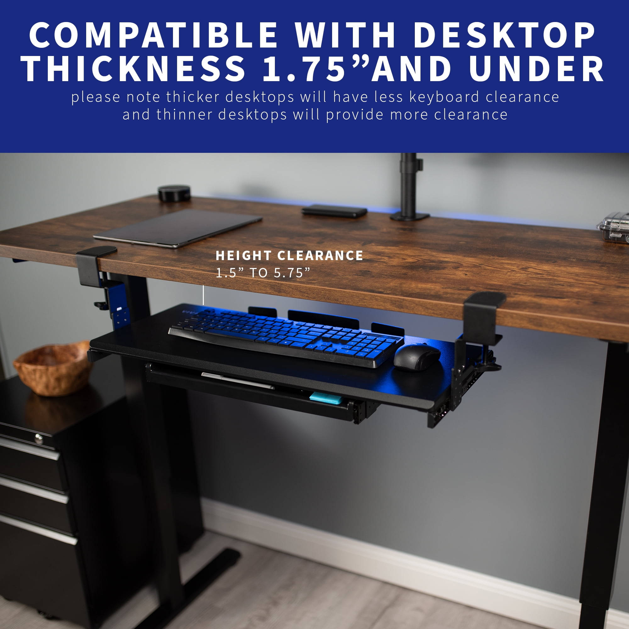 VIVO Height Adjustable Clamp-on Computer Keyboard Tray with Pencil Drawer