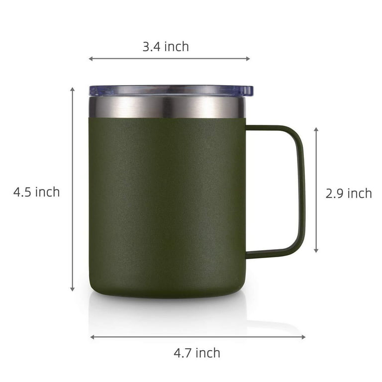 12oz Stainless Steel Insulated Coffee Mug with Handle, Double Wall Vacuum Tumbler Cup with Lid, Army Green, 1 Pack