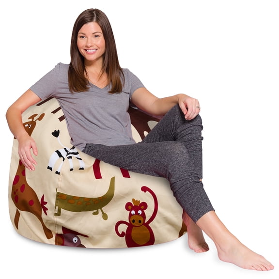Posh Creations Bean Bag Chair, Soft Lounger, for Kids, 4 ft, Jungle Animals on Tan