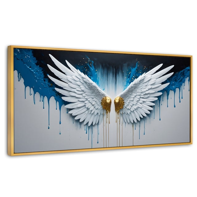 Cuadro Decorativo Canvas Revolution Marco Flotante Alas Corazón Dorado 120x60