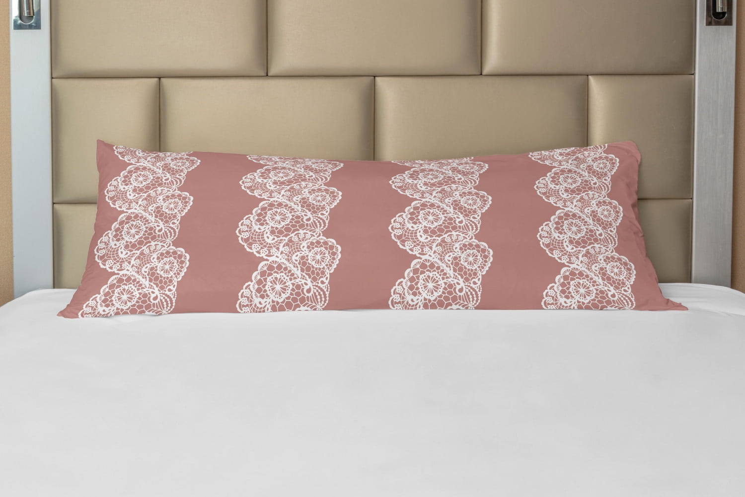 Vintage Body Pillow Case Cover with Zipper, White Lacy Vintage Romantic