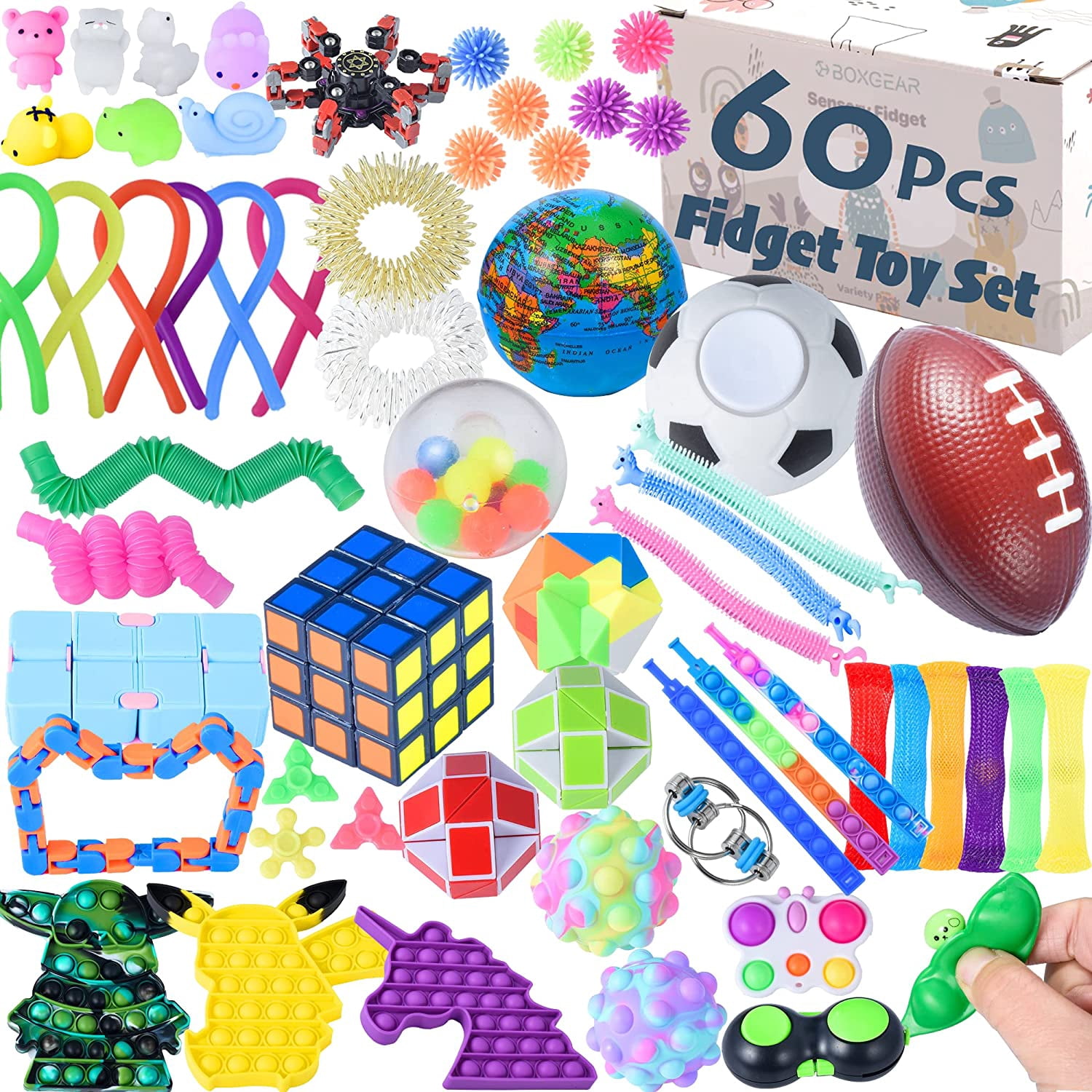 Boxgear Fidget Toys for Kids 60pcs Fidgets Toys Kit for Girls and Boys - Sensory Toys for Focus and Concentration - Fidget Toys Kids for Goodie Bags, Classroom Prizes Colorful Design