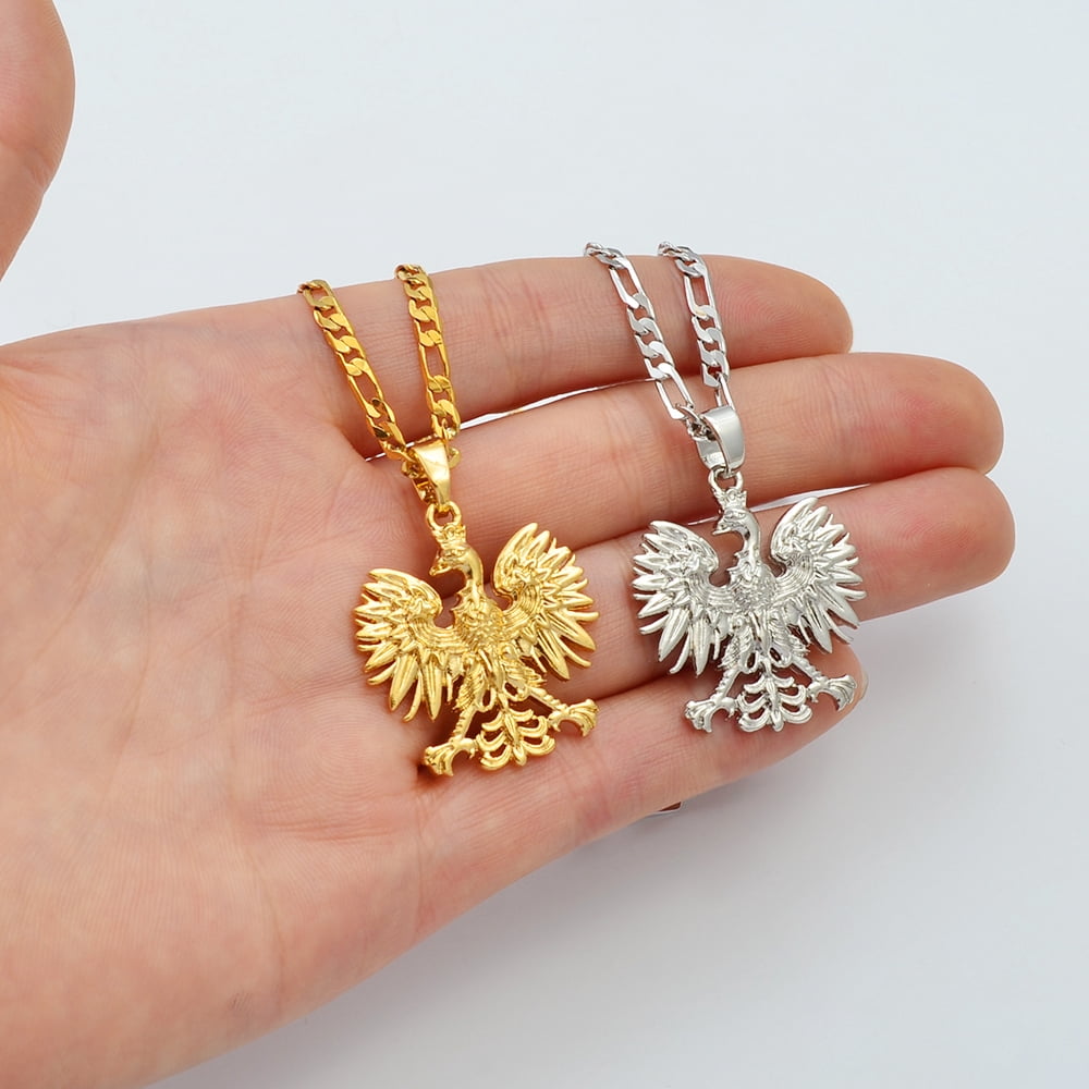Poland Symbol Eagle 14K Gold Pendant Necklaces for Women Men,Polska Poles Jewelry