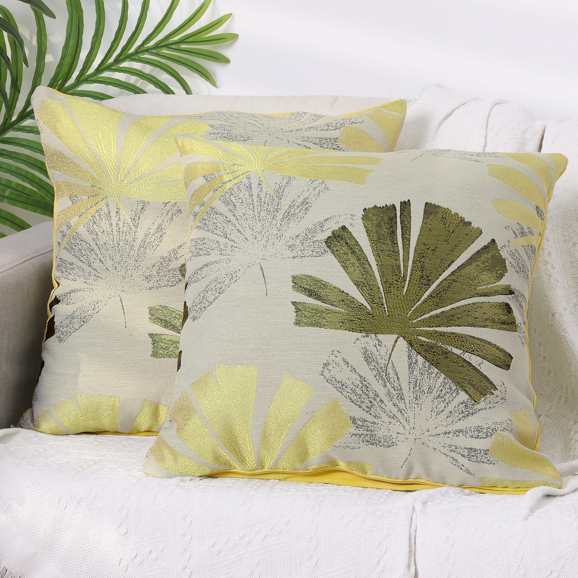 Unique Bargains 4 Pcs Leaf Pattern Cushion Cases Decorative Throw Pillow Covers Yellow 18" x 18"