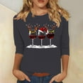 thumbnail image 2 of BiZtdJrK Prime Sales 3/4 Length Sleeve Womens Tops, Christmas Wine Glass Graphic Pullover Blouse Casual Round Neck Tee Shirts for Women Gray XXL, 2 of 5