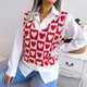 thumbnail image 2 of Chaleco de suéter de punto para mujer, suéter con cuello en V para mujer Chaleco de suéter con cuello en V para mujer Chaleco de suéter de punto con patrón de amor dulce Diseñado con precisión, 2 of 8