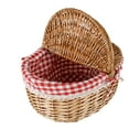 thumbnail image 3 of THY Collectibles Woven Wicker Picnic Basket with Double Lids and Handle with Washable Lining Basket for Eggs, Candy, Flowers Rattan Cottage Style Storage - L16 x W11.8 x H7 (Natural), 3 of 4
