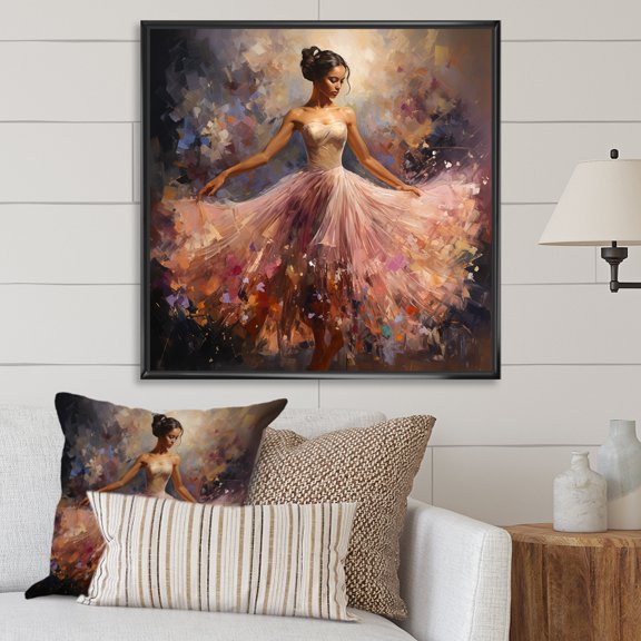 Designart "Balletic Movement Pink Dance of the Ballerina" Fashion Framed Wall Art - Modern Pink Ballet Bedroom Framed Canvas Wall Art
