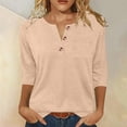 thumbnail image 6 of Jewelreauty 3/4 Sleeve T Shirts for Women with Buttons Henley V Neck Base Tees Casual Summer Tops Solid Color (XL, Khaki), 6 of 7