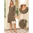 thumbnail image 2 of DARING DIVA V Neck Casual Long Sleeve Midi Knitted Dress S Brown, 2 of 6