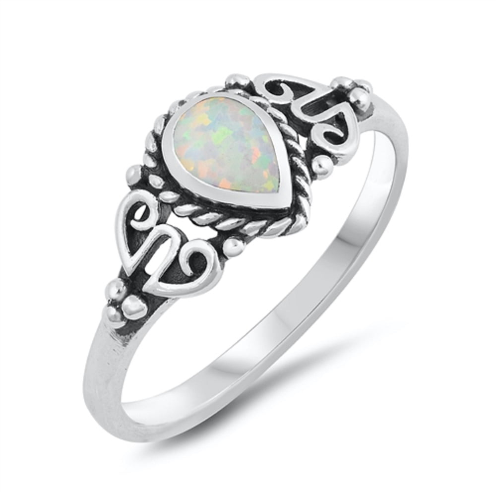 CloseoutWarehouse Simulated Opal Oval Flower Antique Design Pendant Sterling Silver 