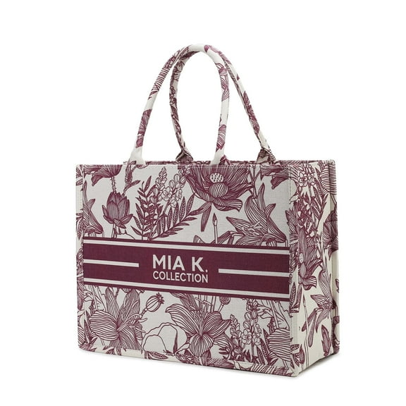 MKF Collection Adorabella Women's Large Tote Handbag Canvas Botanical Print Design by Mia K. - Red