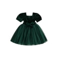 thumbnail image 1 of EYIIYE Enfants Filles Robe Robe de Princesse de Couleur Unie Robe de Velours à Col Carré Robe à Manches Courtes Robe de Soirée Décontractée en Tulle avec Ceinture, 1 of 9