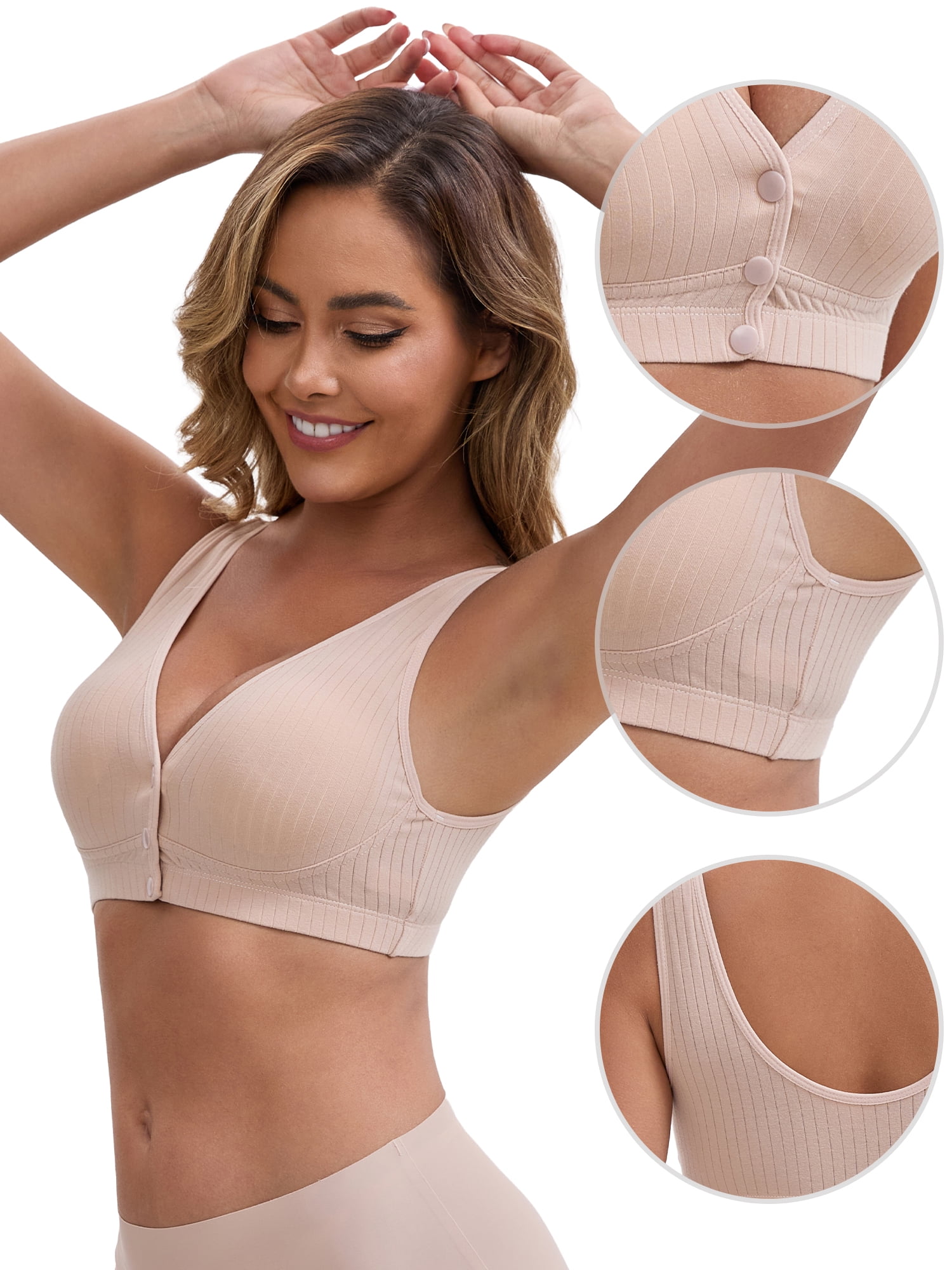 DARING DIVA Front Close Wirefree Padded Maternity Cross V-Neck Bra L Khaki