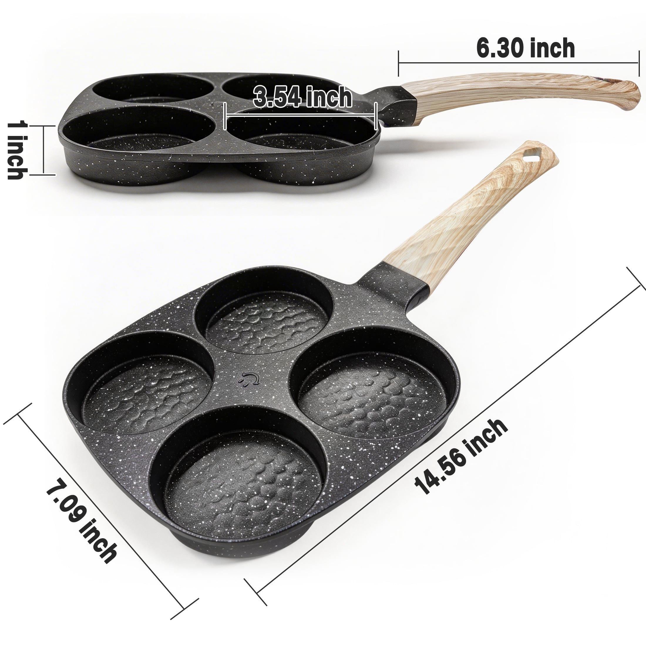 cisilov Egg Pan, 4-Cup Nonstick Egg and Burger Pan, Breakfast Skillet with Divided Sections, Black