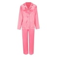 thumbnail image 3 of HNMKIU Christmas Family Pajamas Matching Sets Long Sleeve Silk Like Satin Sleepwear Pure Color Two Piece Set for Mom Pink，Mom_XL, 3 of 7