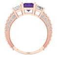 thumbnail image 4 of 3.61 ct Emerald Cut Natural Amethyst 3 Stone 14K Rose Gold Womens Engagement Ring, 4 of 5