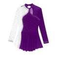 thumbnail image 5 of Aiihoo Womens Sparkly Rhinestone Sheer Mesh Dresses Figure Skating Dance Leotard Dress Long Sleeve Dresses Purple L, 5 of 5