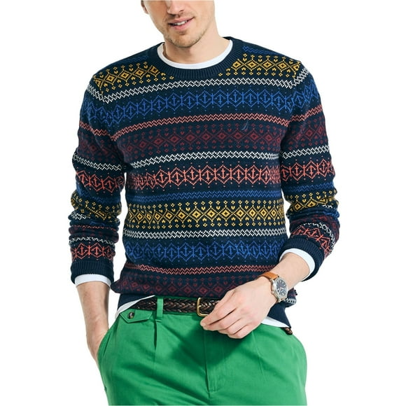 Nautica Mens Fair Isle Crewneck Pullover Sweater, Multicoloured, X-Large