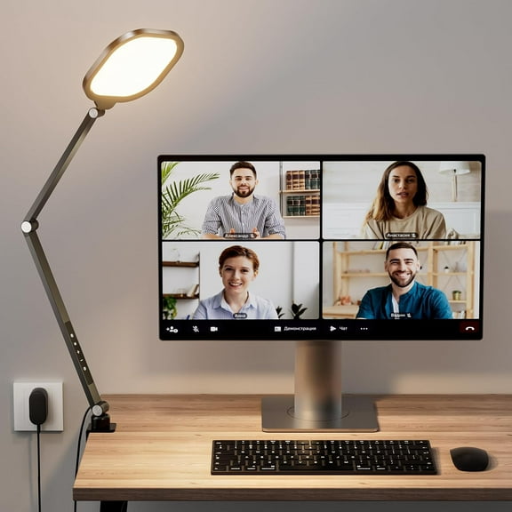 Video Conference Lighting for Computer, Dimmable Light for Video Recording, Meeting, Laptop & Webcam, 15W Ring Light for Desk with C- Clamp, Swing Arm, Remote, Memory & Timer CRI >95