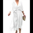 thumbnail image 1 of Vestido de Talla Grande para Mujer, Corta, Cruzado, Cuello en V, Abertura Alta, Volantes, . M, 1 of 4