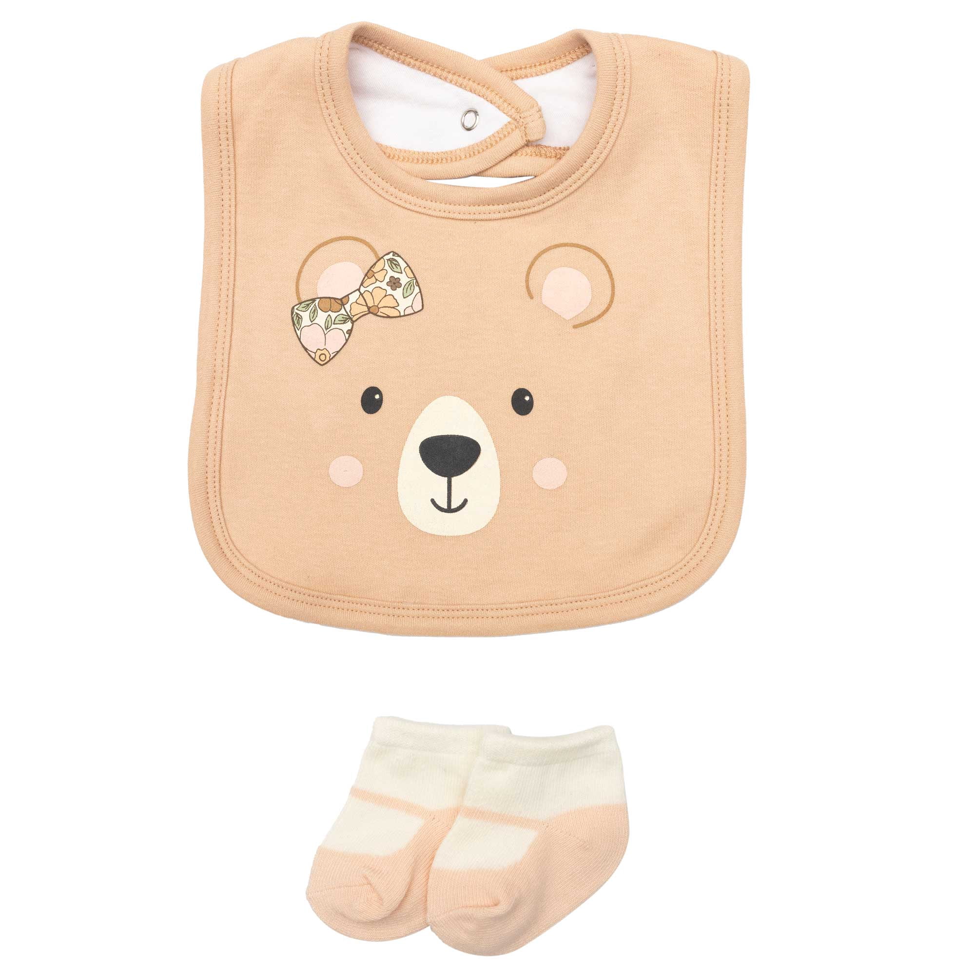 Hudson Baby Infant Girls Cotton Layette Set, Floral Brown Bear, 0-3 Months