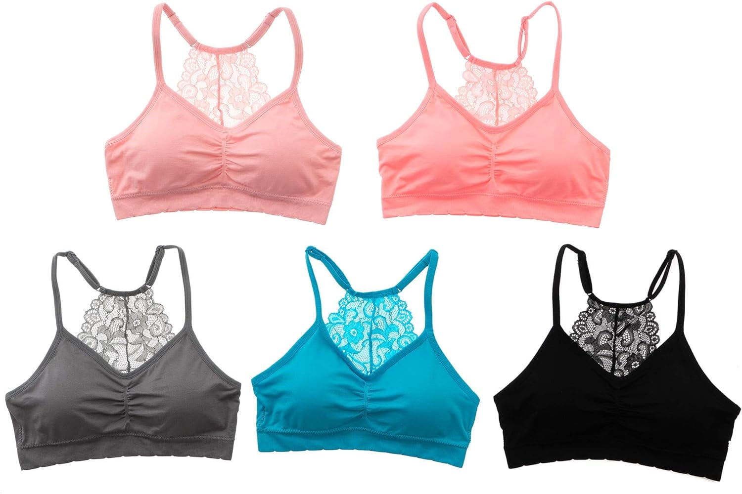 Alyce Ives Intimates Seamless Womens Bra Wireless Racerback Bralette, Pastels, M, 5 Pack