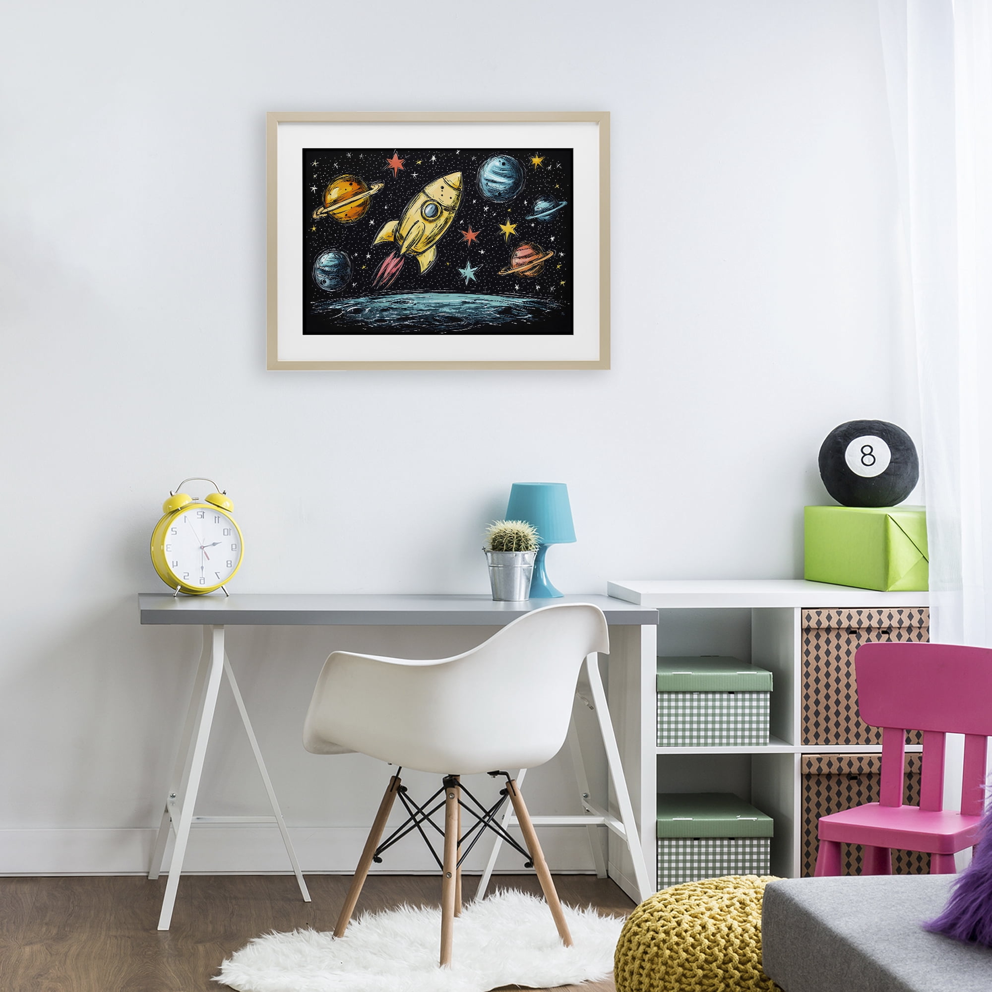 Stupell Industries Whimsical Rocket & Planets Birch Framed Print Under Glass, design by Creative Studio