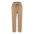 thumbnail image 3 of JJHGVB Palazzo Pants Wide Leg Pants Woman Womens Daily Elastic Waist Straight Solid Color Casual Pants Loose Long Pants Barrel Pants Women Women'S Pants Khaki L, 3 of 6