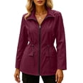 thumbnail image 2 of Inverlee Women's Drawstring Waist Rain Jacket Hooded Full Zip Water Resistant Windbreaker with Pockets Wine L, 2 of 6