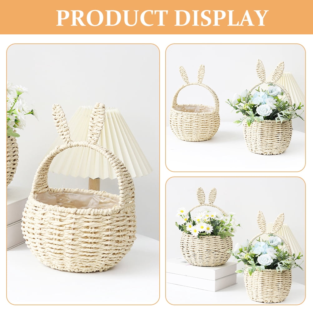 SEWCHICS Adorable Bunny Flower Basket Beige 1Set Perfect For Easter Egg Collecting