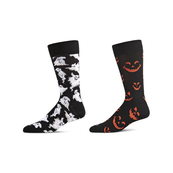 MeMoi Men's 2 Pair Pack Novelty Halloween Crew Socks - Mens - Male, 10-13, Black-Black