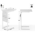 thumbnail image 3 of C Shaped End Table with Charging Station, Small Side Table for Couch, Couch Side Tables C Table, Slide Under Sofa Recliner Table TV Tray Arm Tables for Living Room, Bedroom, Bedside, White, 3 of 9