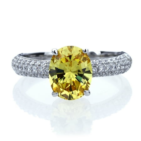 - Men's Platinum Plated Sterling Silver 2.5ct Oval Canary Yellow CZ Ladies Cocktail Ring ( Size 5 to 9 )