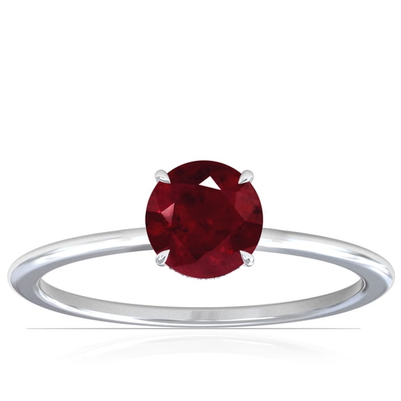 GemsNY July Birthstone - Petite Prong Set Round Ruby Hidden Halo Ring (Grade - AA | 0.74cttw)