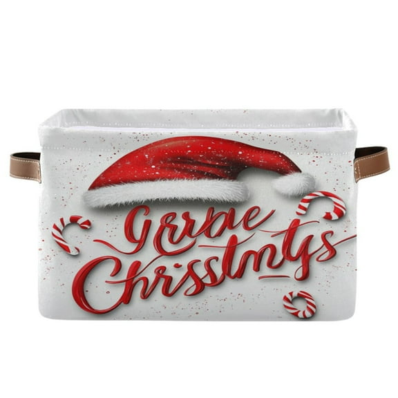 Christmas Fonts Foldable Storage Basket,Canvas Fabric Foldable Storage Bins with Handles Open Home Storage Bins Boxes for Toy Book Shelf Closet Baskets