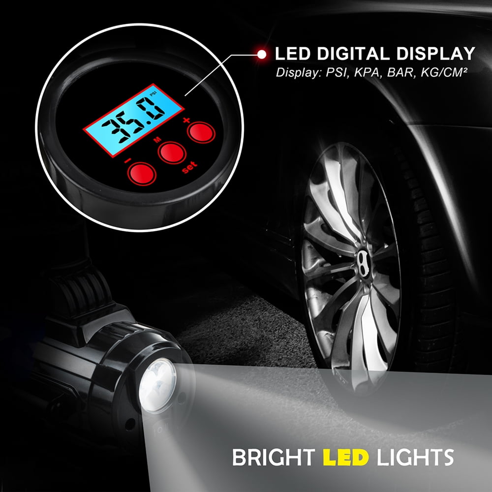 ABLEGRID 12V DC Portable 150PSI Air Compressor Car Tyre Tire Inflator Pump Auto Shut Off LED Digital Display with Carrying Bag - Blue