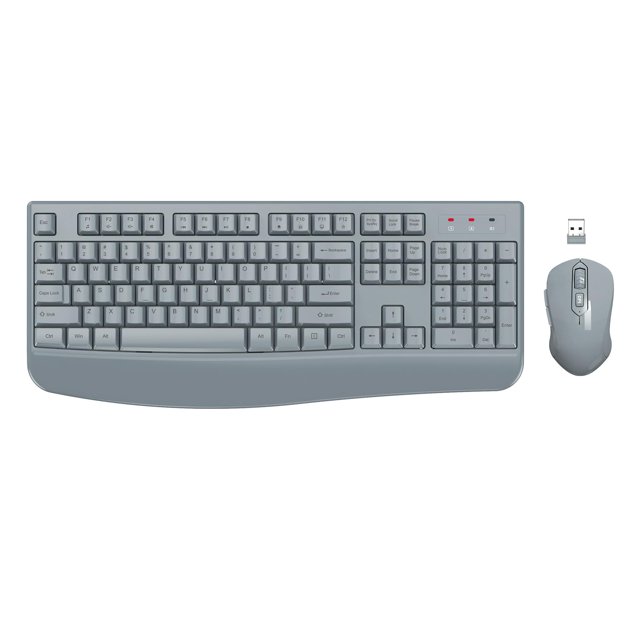 Combo de teclado y ratón inalámbricos EDJO de tamaño completo, gris