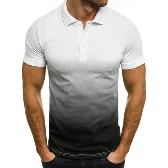 Pisexur Mens Polo Shirts Casual Sports T-shirt Lapel 3D Gradient Slim Fit Short-sleeve Business Shirt Mens Shirts Top
