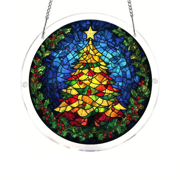 Christmas Window Decorations, Acrylic Night Light Window Hanging 7 Inch Christmas Tree Decor Acrylic Night Light Suncatcher Christmas Decorations for Home Hanging Wall Decor, 1 Pack
