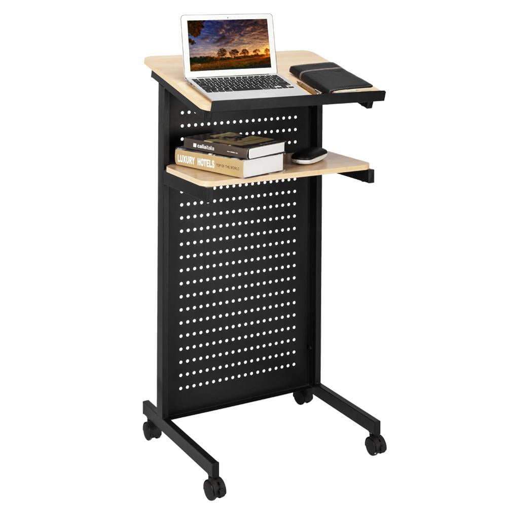 Ktaxon Wheeled Lectern with Storage Shelf,Portable Lectern Podium w