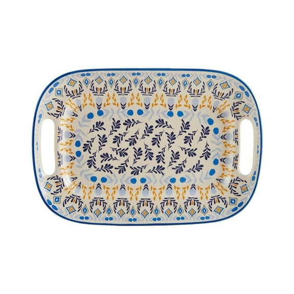 Fitz & Floyd Madeline 15" Serving Platter with Handles | Blue and Gold Floral Patterns | Crafted from Stoneware | Essential Kitchen Decor - Ideal for Serving Fruit, Deviled Egg, and Snacks