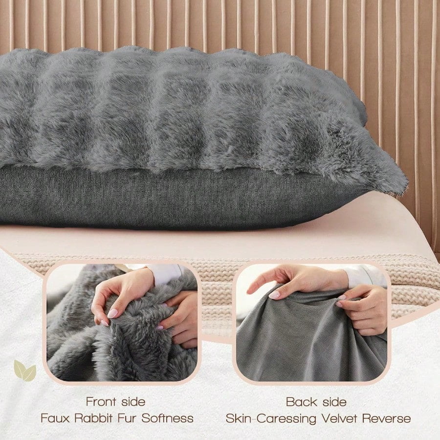 Faux Fur Fluffy Body Pillow for Adults - Firm Body Pillow Insert with Shredded Blue Memory Foam Adjustable Height Soft port for Side Sleepers Pregnant Women Washable 20x54 Inch Grey