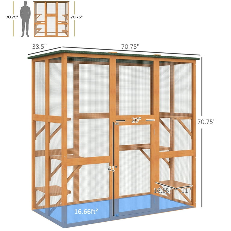 PawHut Outdoor Cat House Big Catio Wooden Feral Cat Shelter