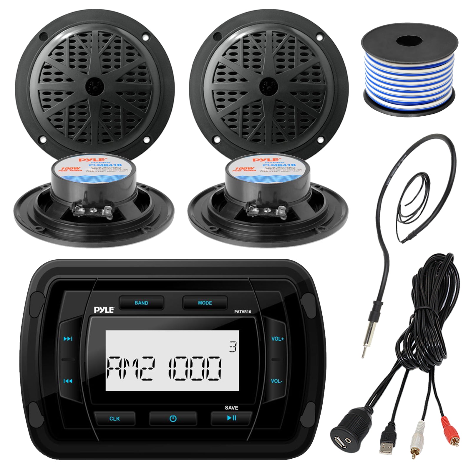 Pyle PATVR10 MP3 Bluetooth Marine Boat Yacht Stereo Receiver Bundle