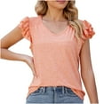 thumbnail image 1 of Pompotops Womens Spring And Summer Flounce V-neck Solid Color Bottom T-shirt Top Clearance, 1 of 7