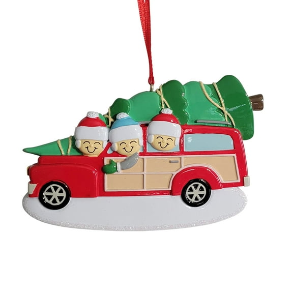 Station Wagon Family Of 3 Christmas Resin Ornament