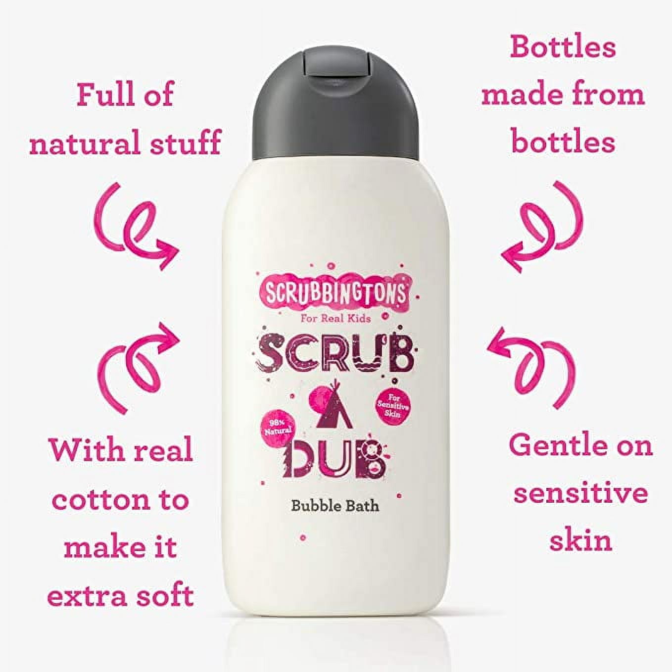 Scrubbingtons Scrub A Dub Cotton Soft Bubble Bath For Kids Cotton Extract and Aloe Vera for Sensitive Skin 4 x 250ml