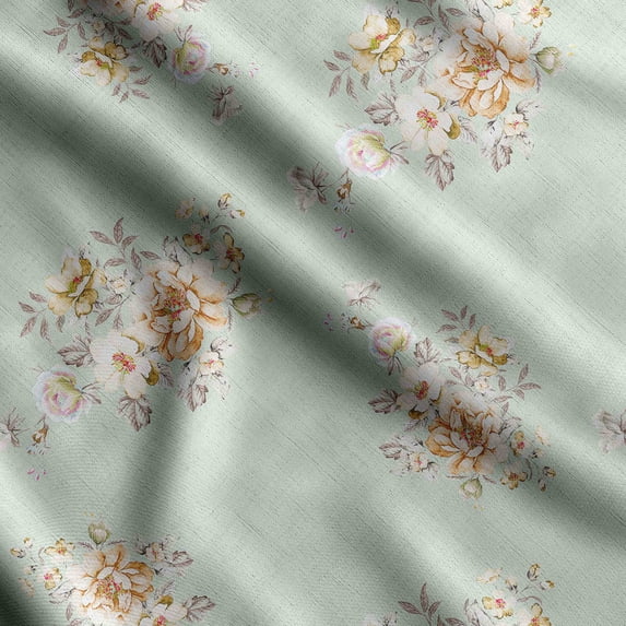Soimoi Chinese Floral Printed, Poly Canvas Fabric, Decor Sewing Fabric by The Yard 56 Inch Wide,Decorative Fabric for Curtains Tote Bags, Mint Green